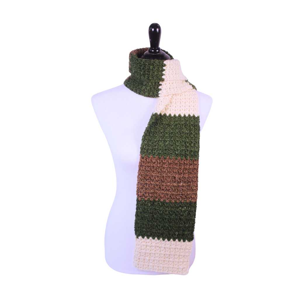 Handmade Crocheted Forest Scarf in Beige, Green, Brown